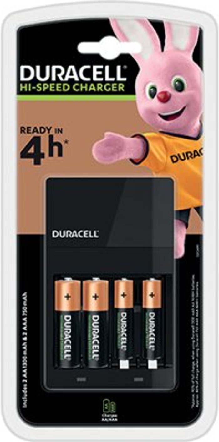 Office Monster | Duracell Duracell 4 Hour Battery Charger CEF14 with 2x AA/2x AAA Batteries 5004979 Duracell Duracell 4 Hour Battery Charger CEF14 with 2x AA/2x AAA Batteries 5004979