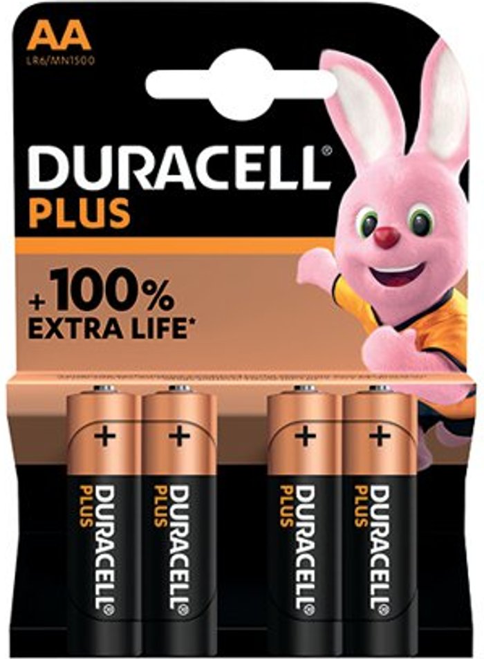 Office Monster | Duracell DURACELL Plus AA Alkaline Batteries - Pack of 4 Duracell DURACELL Plus AA Alkaline Batteries - Pack of 4