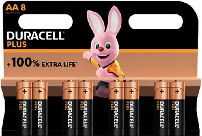 Office Monster | Duracell DURACELL Plus AA Alkaline Batteries - Pack of 8 Duracell DURACELL Plus AA Alkaline Batteries - Pack of 8