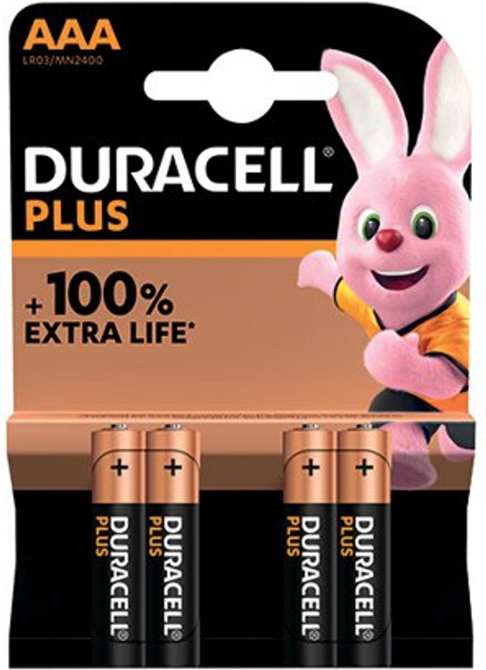 Office Monster | Duracell DURACELL Plus AAA Alkaline Batteries - Pack of 4 Duracell DURACELL Plus AAA Alkaline Batteries - Pack of 4