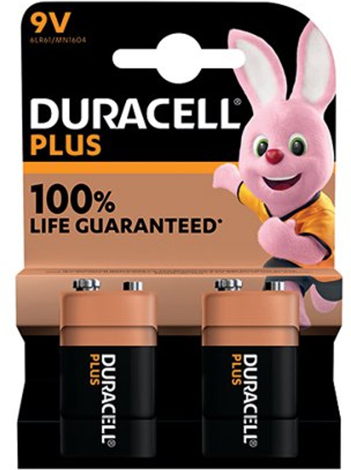 Office Monster | Duracell DURACELL Plus 9V Alkaline Battery - Pack of 2 Duracell DURACELL Plus 9V Alkaline Battery - Pack of 2