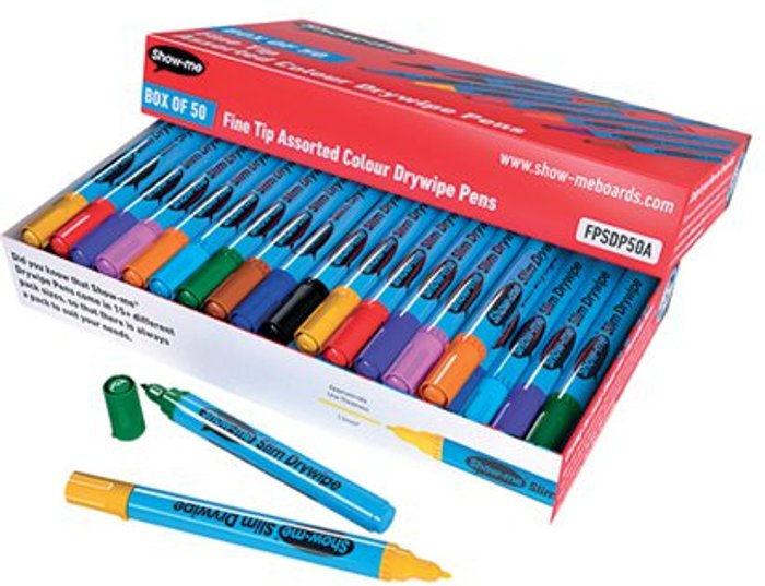 Office Monster | Show-me Show-me Drywipe Marker Fine Tip Assorted (Pack of 50) FPSDP50A Show-me Show-me Drywipe Marker Fine Tip Assorted (Pack of 50) FPSDP50A