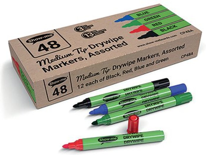 Office Monster | Show-me Show-me Drywipe Markers Medium Tip Slim Barrel Assorted (Pack of 48) CP48A Show-me Show-me Drywipe Markers Medium Tip Slim Barrel Assorted (Pack of 48) CP48A
