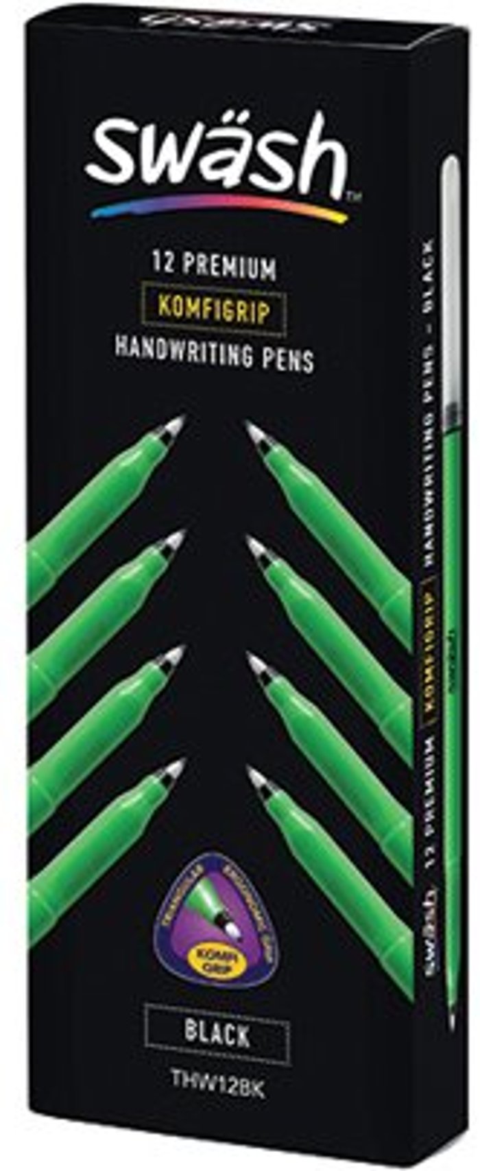 Office Monster | Swash Swash KOMFIGRIP Handwriting Pen Black (Pack of 12) THW12BK Swash Swash KOMFIGRIP Handwriting Pen Black (Pack of 12) THW12BK