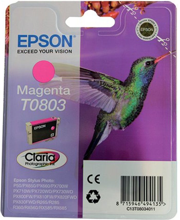Office Monster | Epson Epson T0803 Ink Cartridge Claria Photographic Hummingbird Magenta C13T08034011 Epson Epson T0803 Ink Cartridge Claria Photographic Hummingbird Magenta C13T08034011
