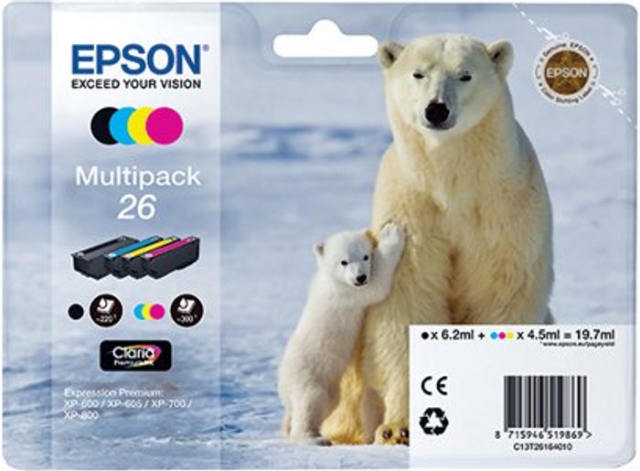 Office Monster | Epson EPSON Polar Bear T2616 Cyan, Magenta, Yellow & Black Ink Cartridges - Multipack Epson EPSON Polar Bear T2616 Cyan, Magenta, Yellow & Black Ink Cartridges - Multipack
