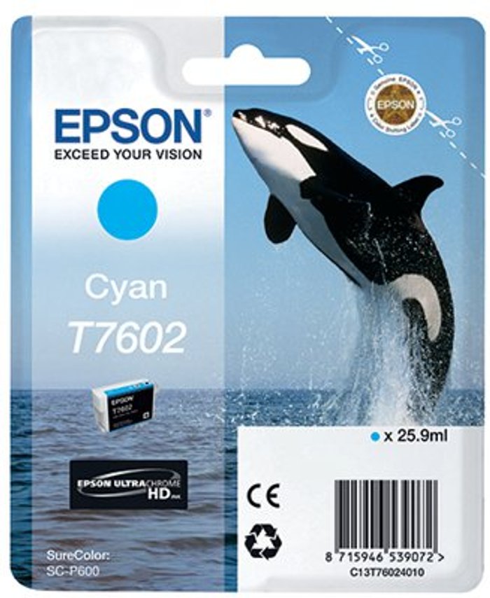 Office Monster | Epson Epson T7602 Ink Cartridge Ultra Chrome HD Killer Whale Cyan C13T76024010 Epson Epson T7602 Ink Cartridge Ultra Chrome HD Killer Whale Cyan C13T76024010