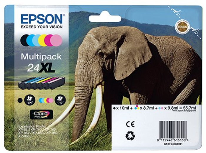 Office Monster | Epson EPSON Elephant 24XL 5-colour Ink Cartridges - Multipack Epson EPSON Elephant 24XL 5-colour Ink Cartridges - Multipack