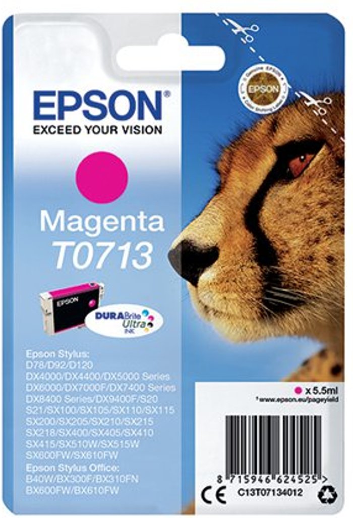 Office Monster | Epson Epson T0713 Ink Cartridge DURABrite Ultra Cheetah Magenta C13T07134012 Epson Epson T0713 Ink Cartridge DURABrite Ultra Cheetah Magenta C13T07134012
