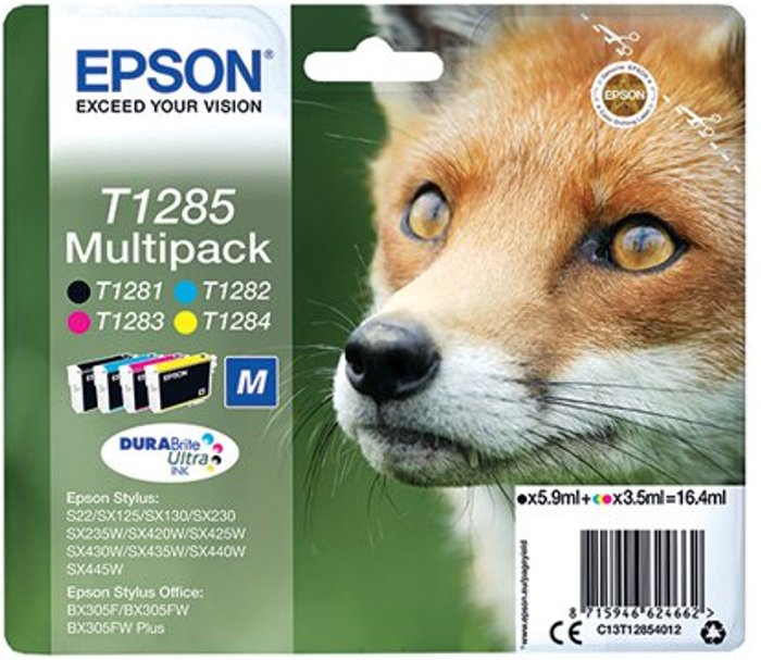 Office Monster | Epson Epson T1285 Ink Cartridge DURABrite Ultra Fox Multipack CMYK C13T12854012 Epson Epson T1285 Ink Cartridge DURABrite Ultra Fox Multipack CMYK C13T12854012