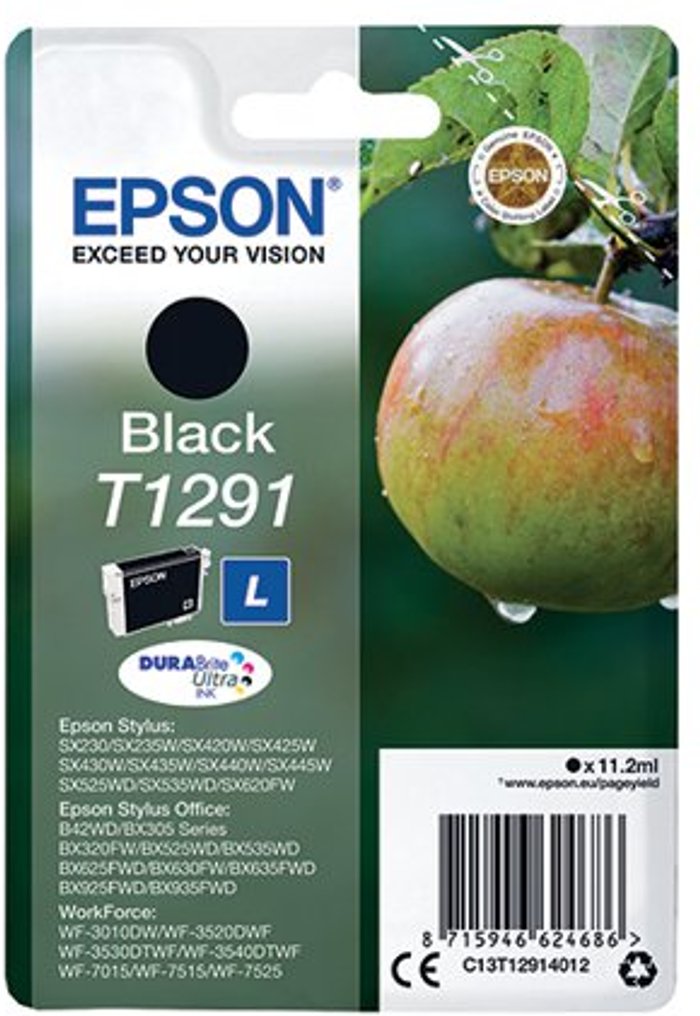 Office Monster | Epson Epson T1291 Ink Cartridge DURABrite Ultra High Yield Apple Black C13T12914012 Epson Epson T1291 Ink Cartridge DURABrite Ultra High Yield Apple Black C13T12914012