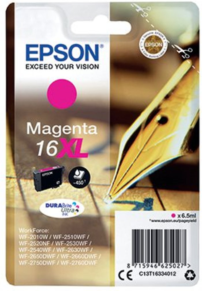 Office Monster | Epson Epson 16XL Ink Cartridge DURABrite Ultra HY Pen/Crossword Magenta C13T16334012 Epson Epson 16XL Ink Cartridge DURABrite Ultra HY Pen/Crossword Magenta C13T16334012