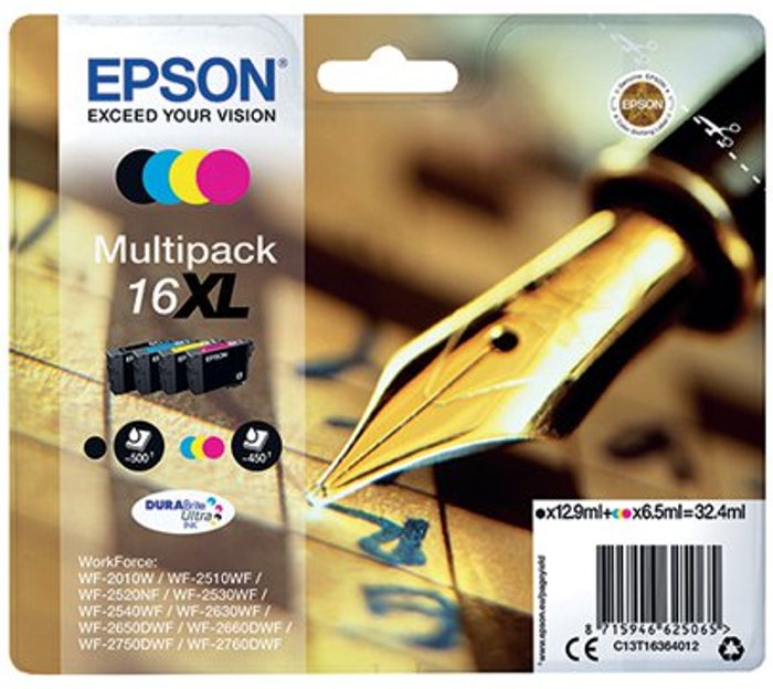Office Monster | Epson Epson 16XL Ink Cartridge DURABrite Ultra Multipack HY Pen and Crossword CMYK C13T16364012 Epson Epson 16XL Ink Cartridge DURABrite Ultra Multipack HY Pen and Crossword CMYK C13T16364012