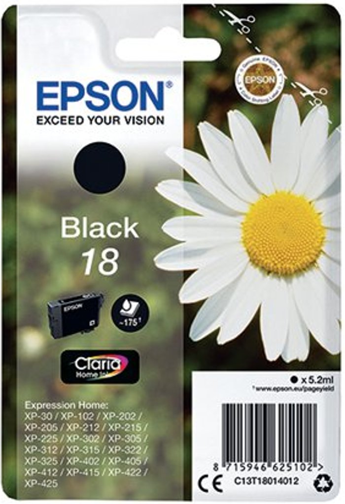 Office Monster | Epson Epson 18 Home Ink Cartridge Claria Daisy Black C13T18014012 Epson Epson 18 Home Ink Cartridge Claria Daisy Black C13T18014012