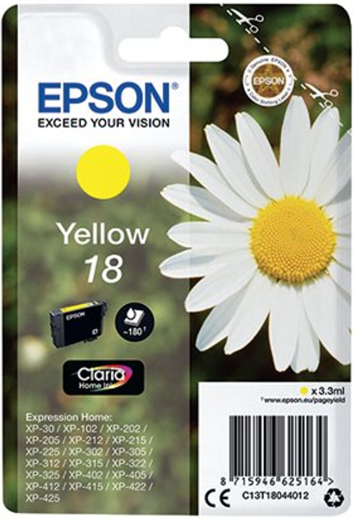 Office Monster | Epson Epson 18 Home Ink Cartridge Claria Daisy Yellow C13T18044012 Epson Epson 18 Home Ink Cartridge Claria Daisy Yellow C13T18044012