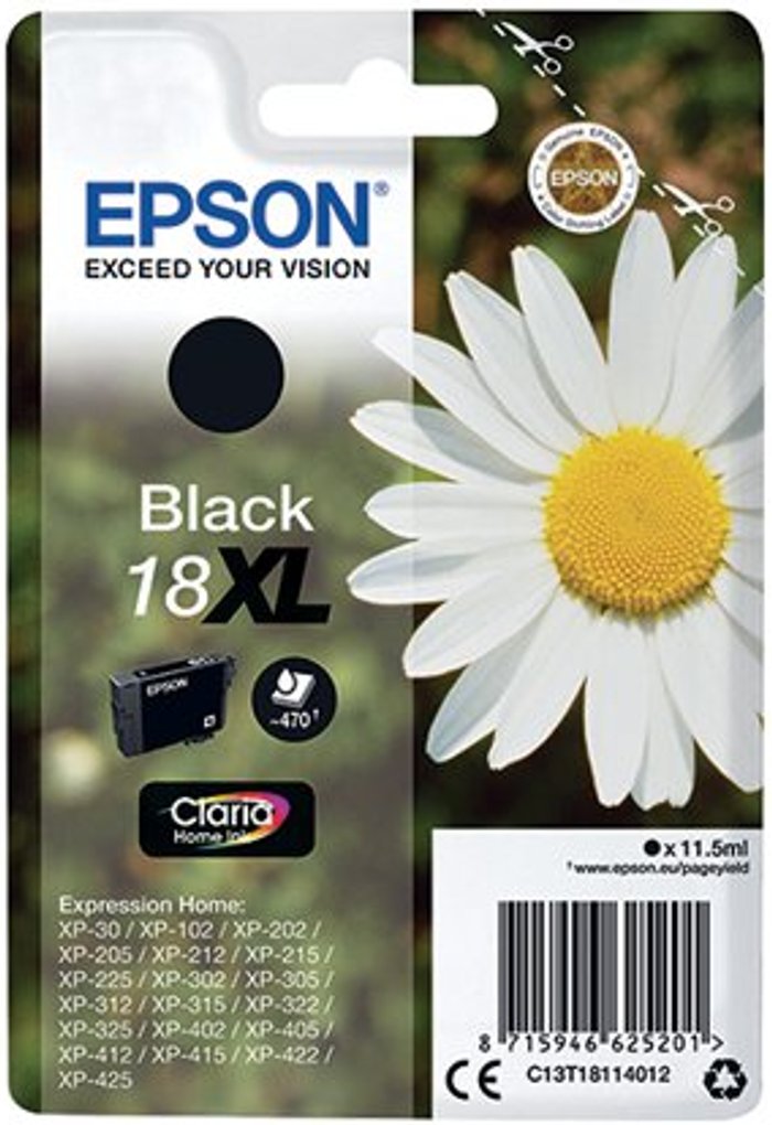 Office Monster | Epson Epson 18XL Home Ink Cartridge Claria High Yield Daisy Black C13T18114012 Epson Epson 18XL Home Ink Cartridge Claria High Yield Daisy Black C13T18114012