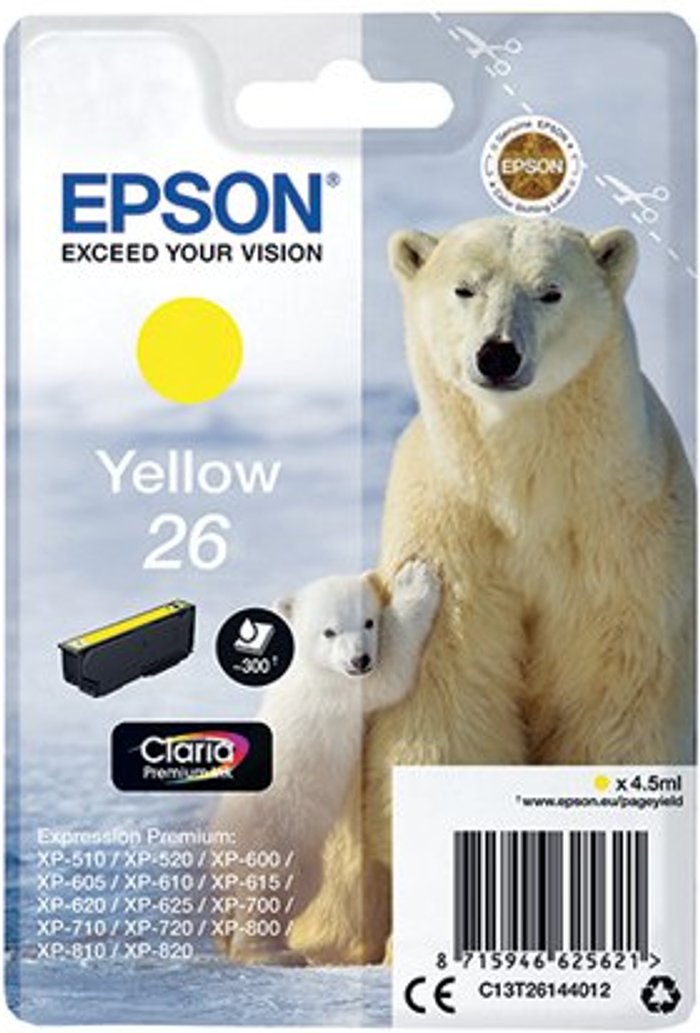 Office Monster | Epson Epson 26 Ink Cartridge Premium Claria Polar Bear Yellow C13T26144012 Epson Epson 26 Ink Cartridge Premium Claria Polar Bear Yellow C13T26144012
