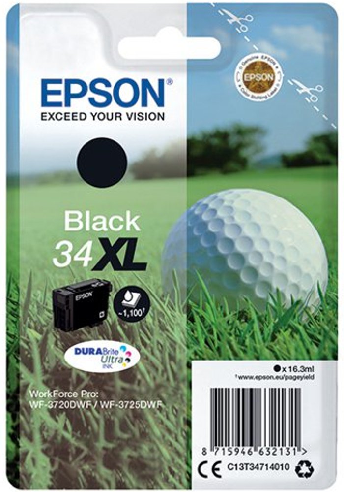 Office Monster | Epson Epson 34XL Ink Cartridge DURABrite Ultra High Yield Golf Ball Black C13T34714010 Epson Epson 34XL Ink Cartridge DURABrite Ultra High Yield Golf Ball Black C13T34714010