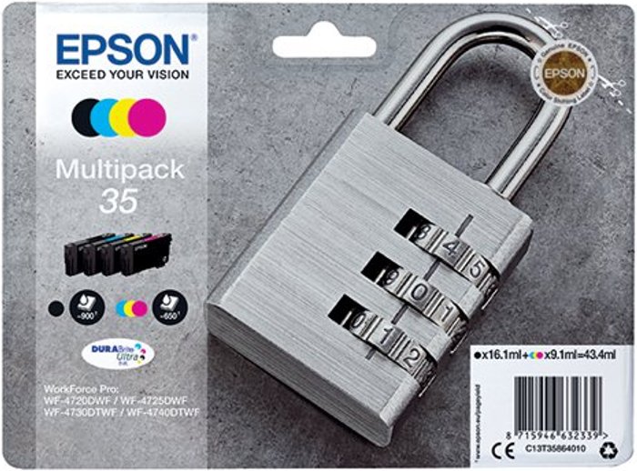 Office Monster | Epson Epson 35 Ink Cartridge DURABrite Ultra Multipack Padlock CMYK C13T35864010 Epson Epson 35 Ink Cartridge DURABrite Ultra Multipack Padlock CMYK C13T35864010