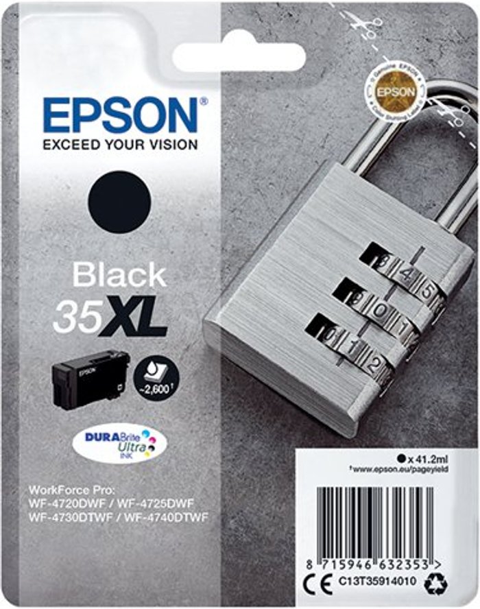 Office Monster | Epson Epson 35XL Ink Cartridge DURABrite Ultra High Yield Padlock Black C13T35914010 Epson Epson 35XL Ink Cartridge DURABrite Ultra High Yield Padlock Black C13T35914010