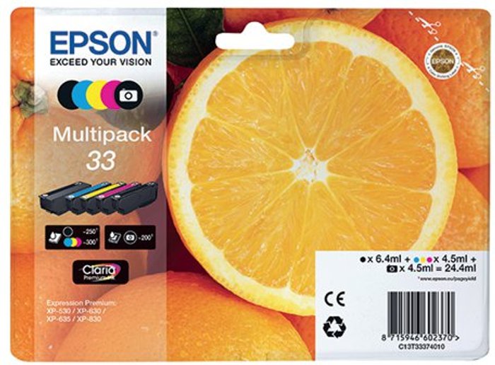 Office Monster | Epson EPSON No. 33 Oranges 5-Colour Ink Cartridges - Multipack Epson EPSON No. 33 Oranges 5-Colour Ink Cartridges - Multipack