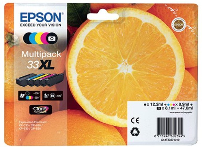 Office Monster | Epson EPSON No. 33 Oranges XL 5-Colour Ink Cartridges - Multipack Epson EPSON No. 33 Oranges XL 5-Colour Ink Cartridges - Multipack