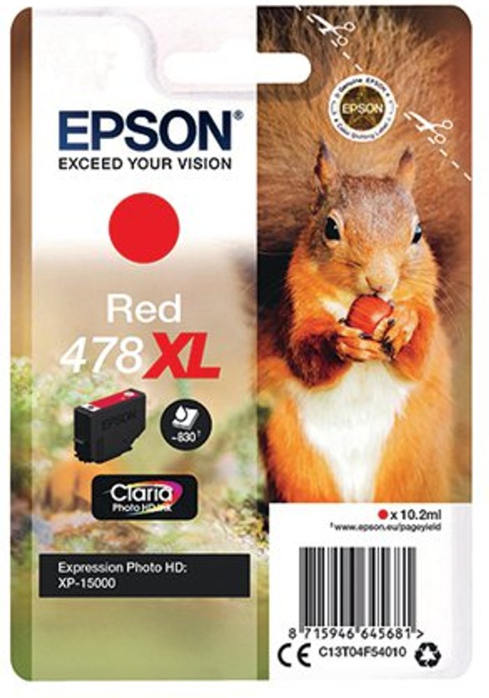 Office Monster | Epson Epson 478XL Ink Cartridge Photo HD Claria High Yield Squirrel Red C13T04F54010 Epson Epson 478XL Ink Cartridge Photo HD Claria High Yield Squirrel Red C13T04F54010