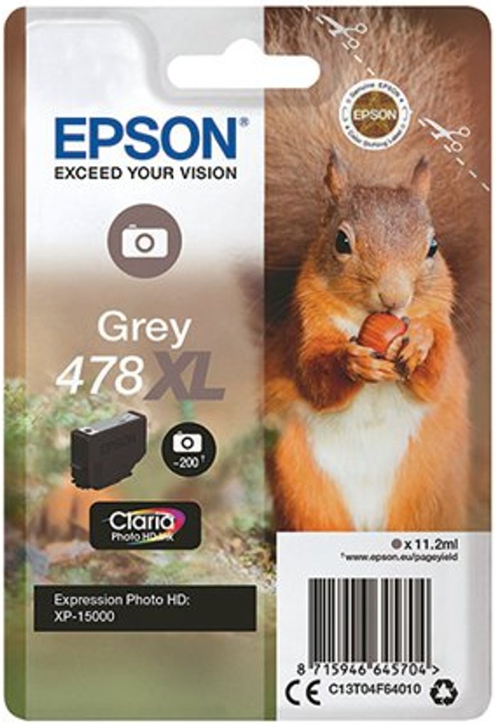Office Monster | Epson Epson 478XL Ink Cartridge Photo HD Claria High Yield Squirrel Grey C13T04F64010 Epson Epson 478XL Ink Cartridge Photo HD Claria High Yield Squirrel Grey C13T04F64010