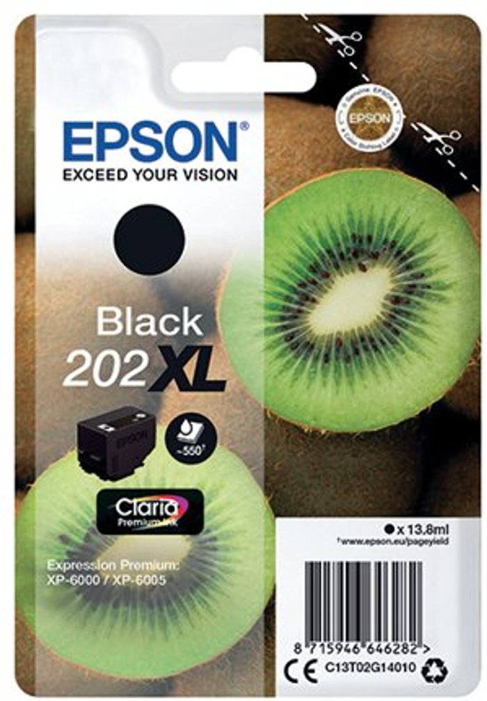 Office Monster | Epson Epson 202XL Premium Ink Claria High Yield Kiwi Black C13T02G14010 Epson Epson 202XL Premium Ink Claria High Yield Kiwi Black C13T02G14010