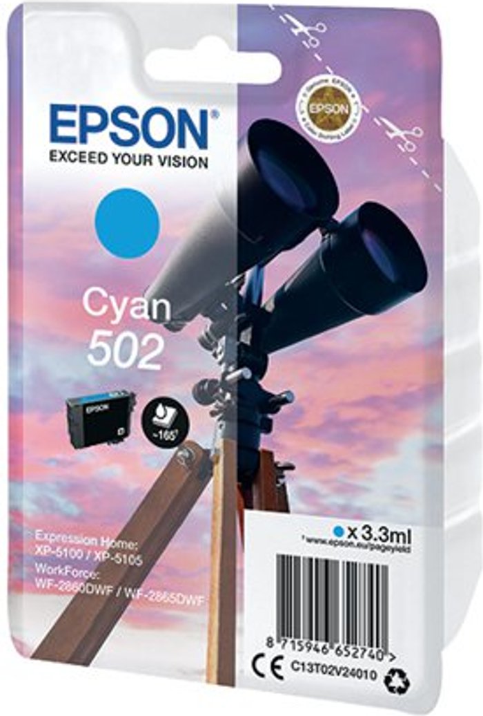 Office Monster | Epson Epson 502 Ink Cartridge Binoculars Cyan C13T02V24010 Epson Epson 502 Ink Cartridge Binoculars Cyan C13T02V24010