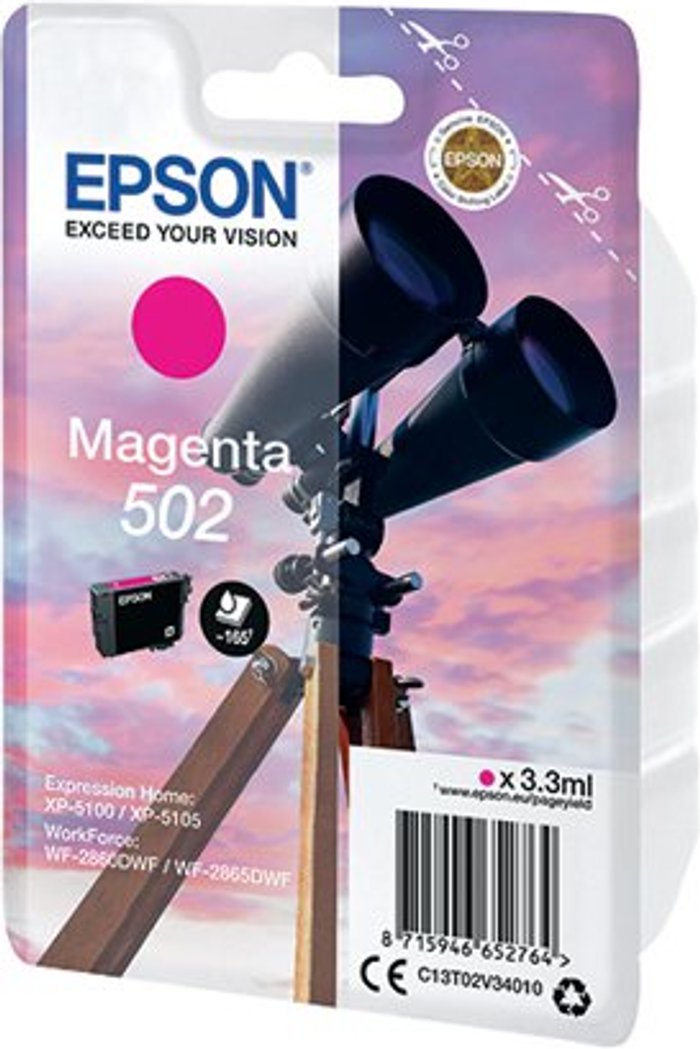 Office Monster | Epson Epson 502 Ink Cartridge Binoculars Magenta C13T02V34010 Epson Epson 502 Ink Cartridge Binoculars Magenta C13T02V34010