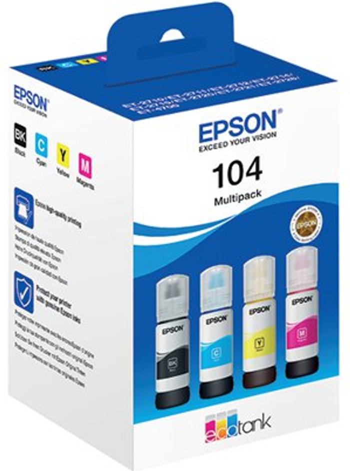 Office Monster | Epson EPSON 104 EcoTank Black, Cyan, Magenta & Yellow Ink Bottles Epson EPSON 104 EcoTank Black, Cyan, Magenta & Yellow Ink Bottles