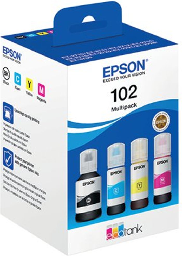 Office Monster | Epson EPSON 102 EcoTank Cyan, Magenta, Yellow & Black Ink Bottles Epson EPSON 102 EcoTank Cyan, Magenta, Yellow & Black Ink Bottles