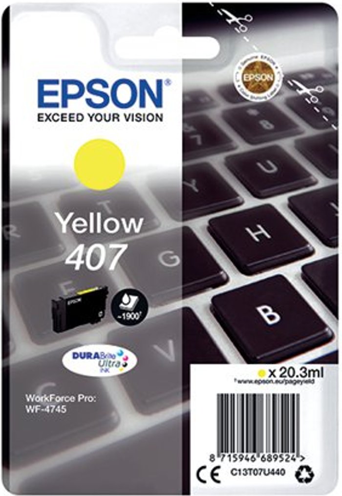 Office Monster | Epson Epson 407 Ink Cartridge DURABrite Ultra WF-4745 Series Keyboard Yellow C13T07U440 Epson Epson 407 Ink Cartridge DURABrite Ultra WF-4745 Series Keyboard Yellow C13T07U440