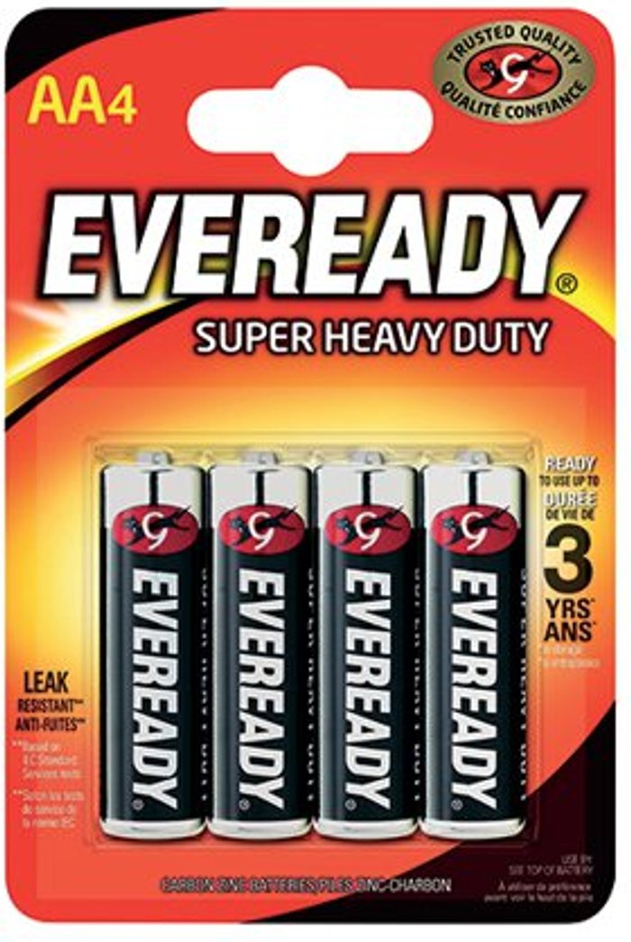 Office Monster | Eveready Eveready Super Heavy Duty AA Batteries (Pack of 4) R6B4UP Eveready Eveready Super Heavy Duty AA Batteries (Pack of 4) R6B4UP