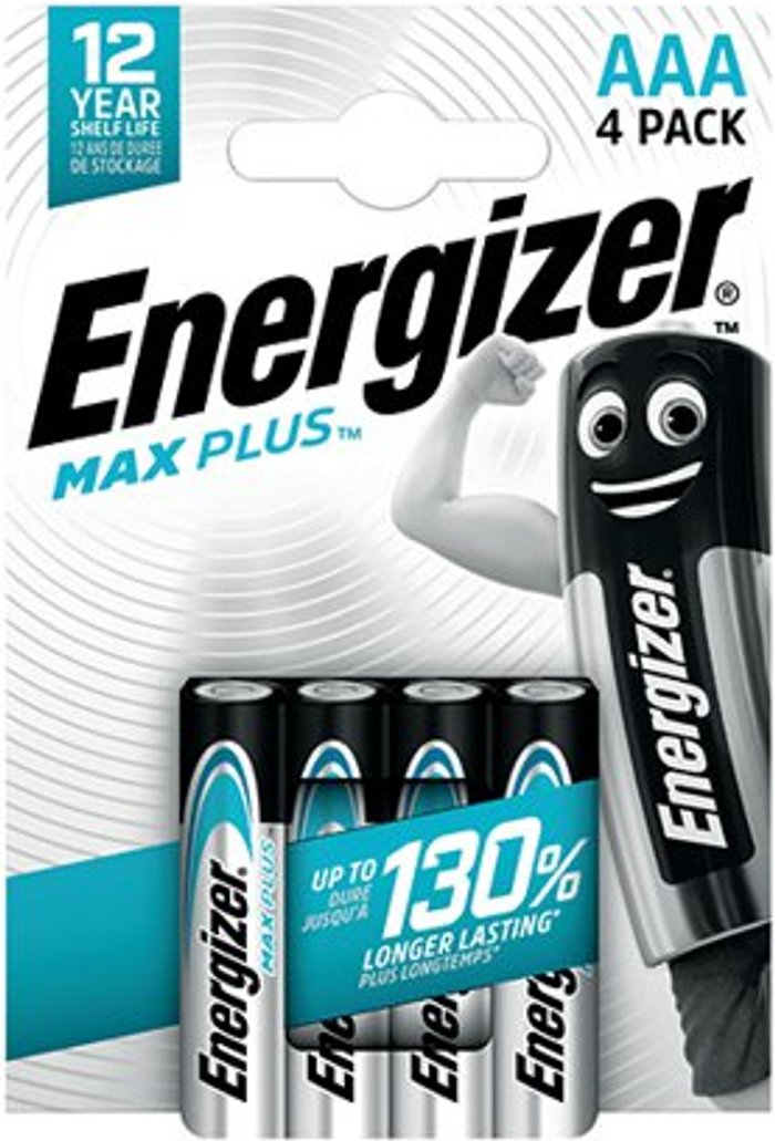 Office Monster | Energizer Energizer MaxPlus CHP4 Alkaline AAA Batteries - Pack of 4 Energizer Energizer MaxPlus CHP4 Alkaline AAA Batteries - Pack of 4