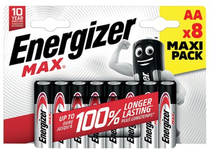 Office Monster | Energizer Energizer Max AA Batteries - Pack of 8 Energizer Energizer Max AA Batteries - Pack of 8