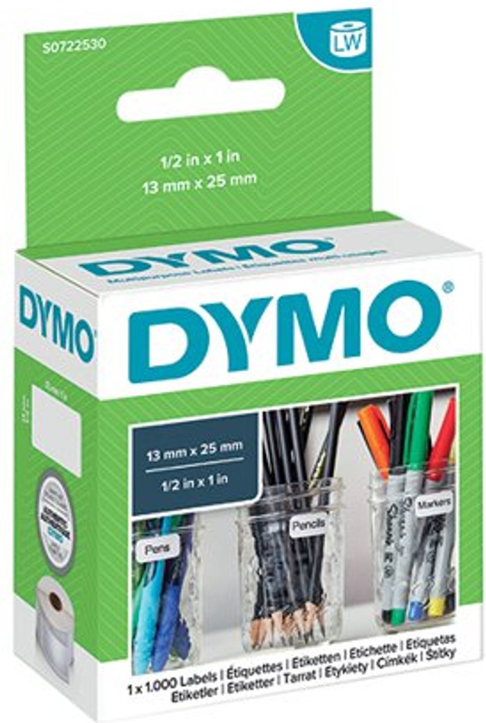 Office Monster | Dymo Dymo 11353 LabelWriter Labels 13mmx25mm White (Pack of 1000) S0722530 Dymo Dymo 11353 LabelWriter Labels 13mmx25mm White (Pack of 1000) S0722530