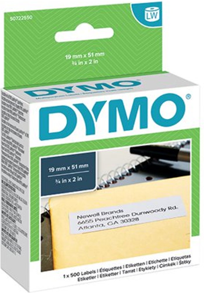 Office Monster | Dymo Dymo 11355 Multipurpose Labels 19mmx51mm White (Pack of 500) S0722550 Dymo Dymo 11355 Multipurpose Labels 19mmx51mm White (Pack of 500) S0722550