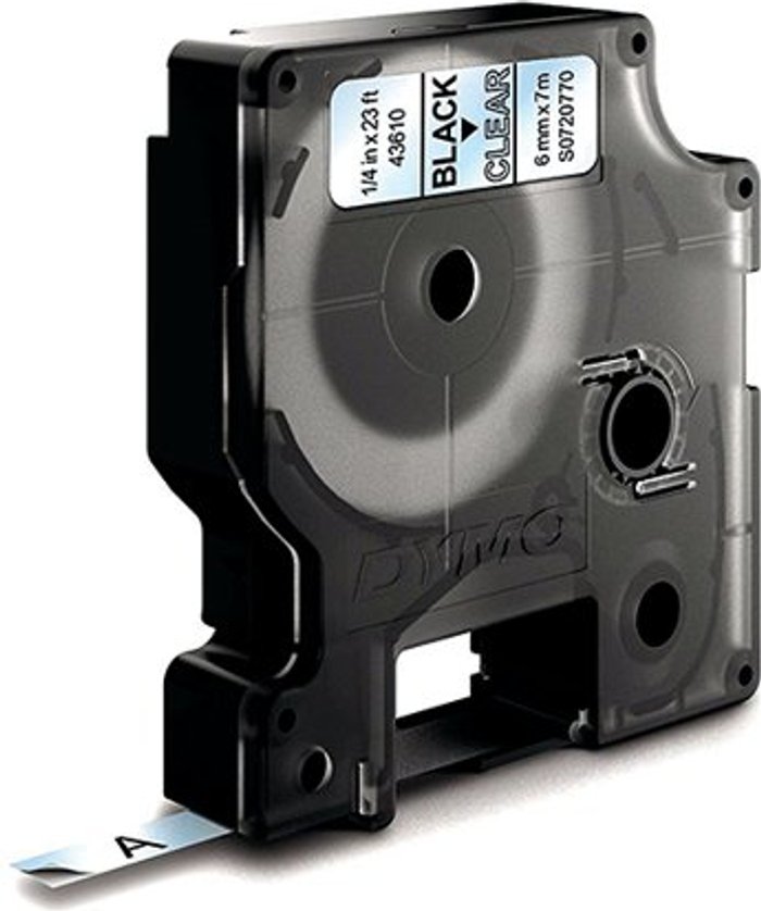 Office Monster | Dymo Dymo 43610 D1 LabelManager Tape 6mm x 7m Black on Clear S0720770 Dymo Dymo 43610 D1 LabelManager Tape 6mm x 7m Black on Clear S0720770