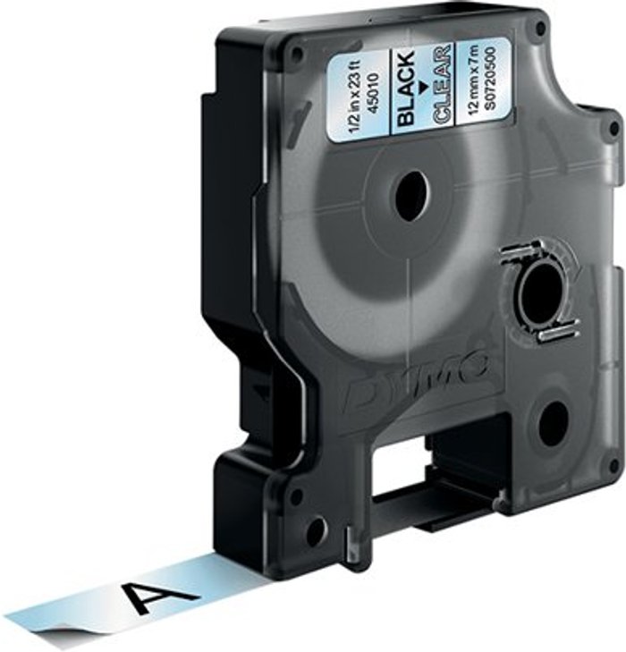 Office Monster | Dymo Dymo 45010 D1 LabelMaker Tape 12mm x 7m Black on Clear S0720500 Dymo Dymo 45010 D1 LabelMaker Tape 12mm x 7m Black on Clear S0720500