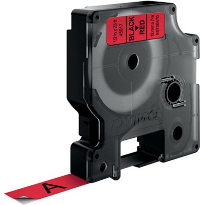 Office Monster | Dymo Dymo 45017 D1 LabelMaker Tape 12mm x 7m Black on Red S0720570 Dymo Dymo 45017 D1 LabelMaker Tape 12mm x 7m Black on Red S0720570