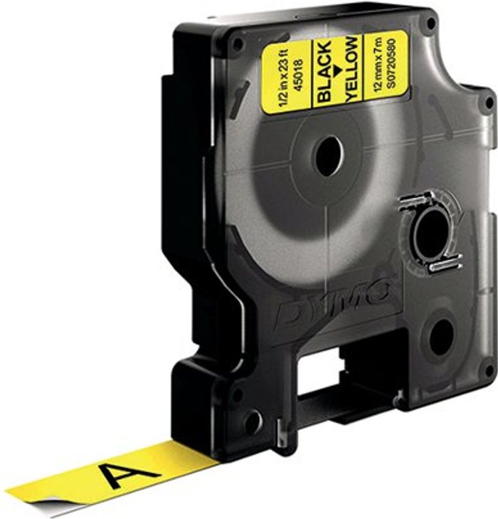 Office Monster | Dymo Dymo 45018 D1 LabelMaker Tape 12mm x 7m Black on Yellow S0720580 Dymo Dymo 45018 D1 LabelMaker Tape 12mm x 7m Black on Yellow S0720580