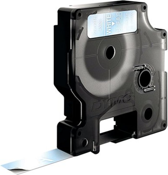 Office Monster | Dymo Dymo 45020 D1 LabelManager Tape 12mm x 7m White on Clear S0720600 Dymo Dymo 45020 D1 LabelManager Tape 12mm x 7m White on Clear S0720600