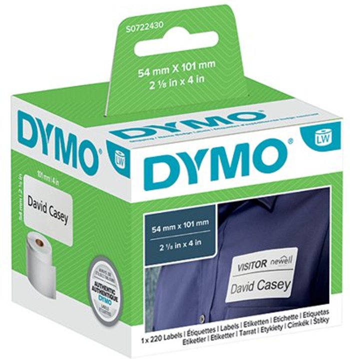 Office Monster | Dymo Dymo 99014 LabelWriter Labels 54mm x 101mm Black on White (Pack of 220) S0722430 Dymo Dymo 99014 LabelWriter Labels 54mm x 101mm Black on White (Pack of 220) S0722430