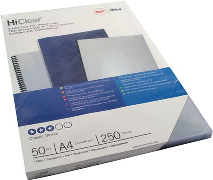 Office Monster | GBC GBC HiClear A4 Binding Cover 250 Micron Clear (Pack of 50) 41605E GBC GBC HiClear A4 Binding Cover 250 Micron Clear (Pack of 50) 41605E