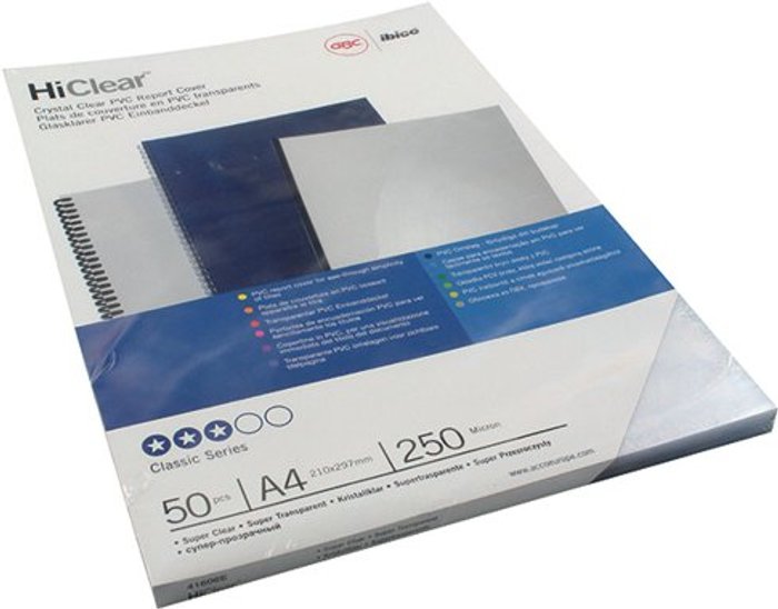 Office Monster | GBC GBC HiClear A4 Binding Cover 250 Micron Super Clear (Pack of 50) 41606E GBC GBC HiClear A4 Binding Cover 250 Micron Super Clear (Pack of 50) 41606E