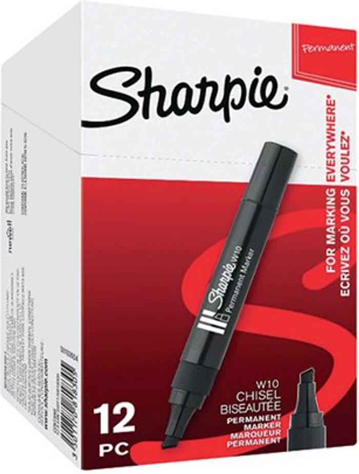 Office Monster | Sharpie Sharpie W10 Permanent Marker Chisel Tip Black (Pack of 12) S0192652 Sharpie Sharpie W10 Permanent Marker Chisel Tip Black (Pack of 12) S0192652