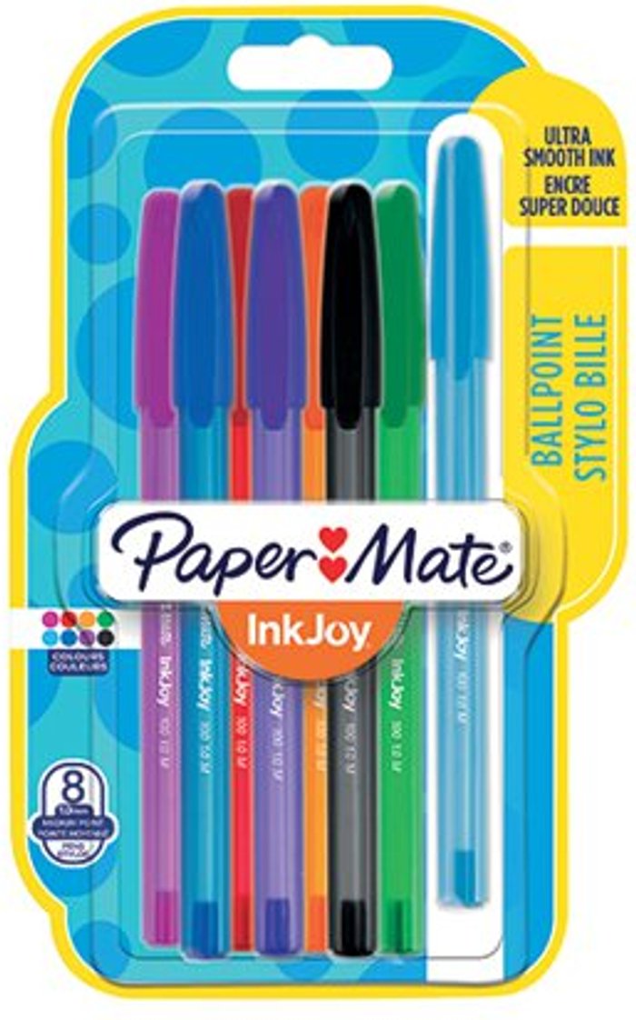 Office Monster | Paper Mate PaperMate Inkjoy 100 Stick Ballpoint Pen Assorted (Pack of 8) 1927074 Paper Mate PaperMate Inkjoy 100 Stick Ballpoint Pen Assorted (Pack of 8) 1927074