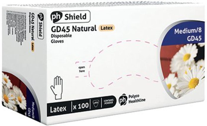 Office Monster | Ph Shield Shield Powdered Latex Gloves Medium Natural (Pack of 100) GD45 Ph Shield Shield Powdered Latex Gloves Medium Natural (Pack of 100) GD45